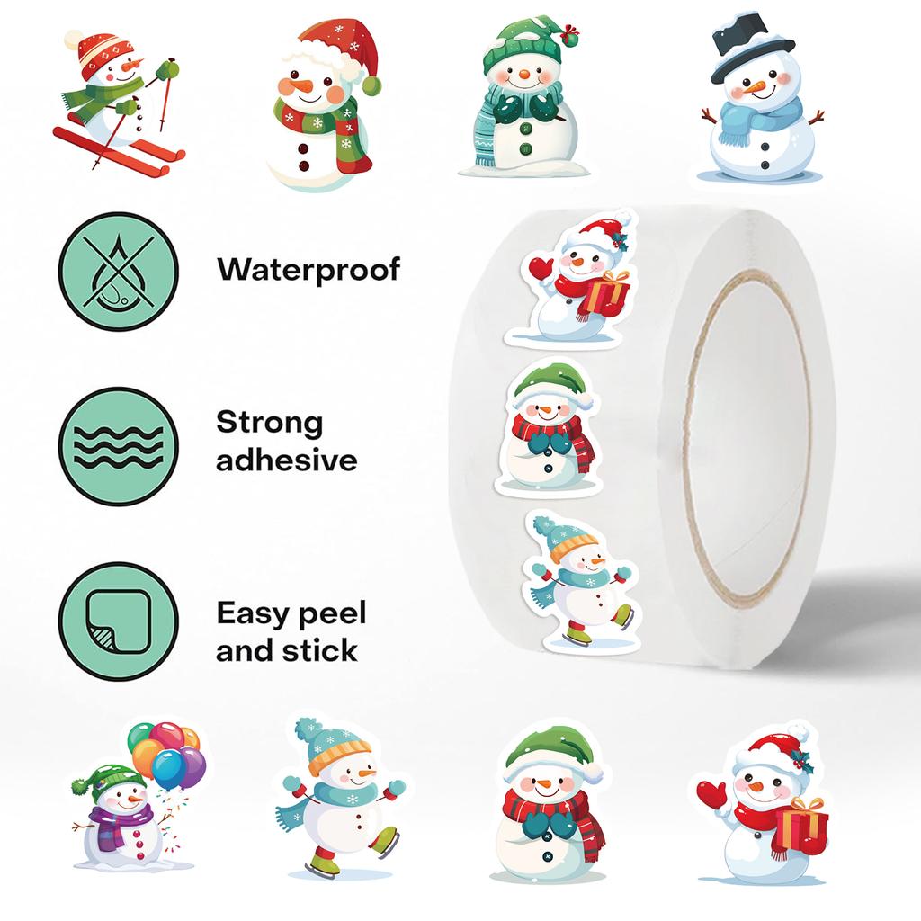 500pcs Children's Christmas Rewards Stickers Roll Cute Cartoon Snowman Clipboard Festivals Gift Decoration Pattern Labels