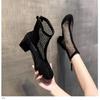 fashion 2024 New Mesh Women Boots Sandals Shoes Summer Ankle Boots Chunky Middle Heels Sexy Sandal Chelsea Boots Female Black Sandales