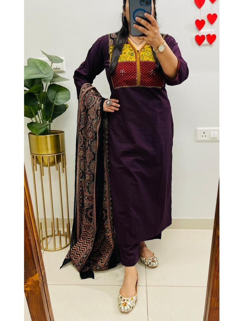 Women Designer Cotton Elegant Kurta Pant Dupatta Set Indian Bollywood Top Tunic Salwar Suit Dress