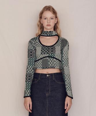 Pabeleupinggeo Patchwork Halterneck Top (Green)