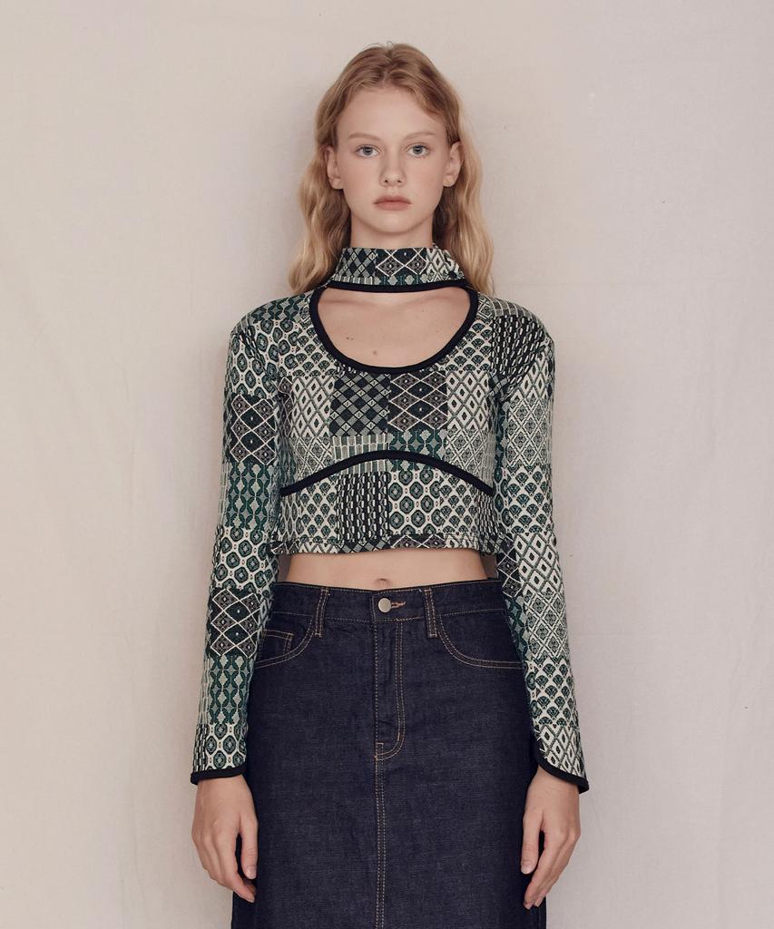 Pabeleupinggeo Patchwork Halterneck Top (Green)