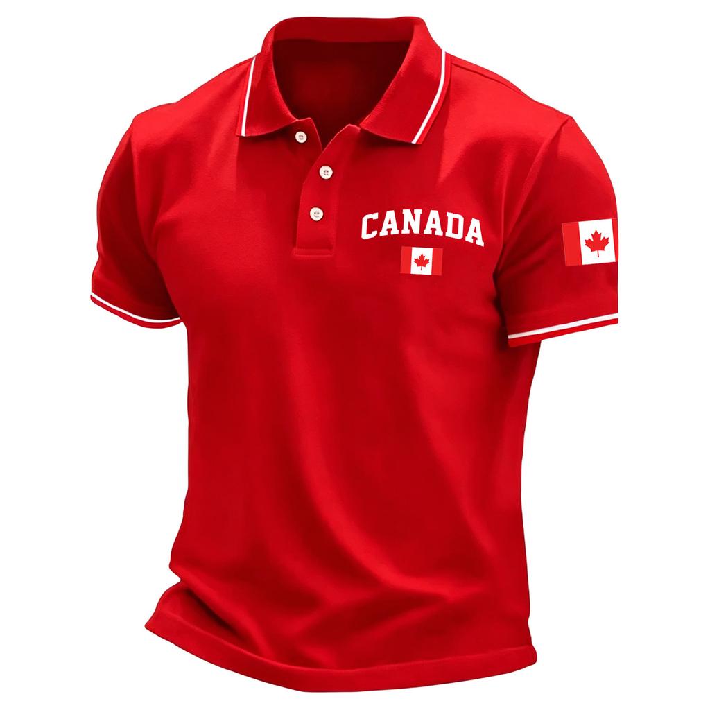 Men's Button Front Polo Shirt Short Sleeve Casual Lightweight Breathable Fabric Classic Fit with Embroidered Country Emblem