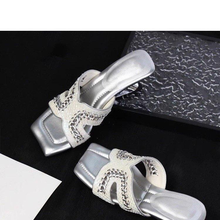 

Точка~ Плетеные кожаные шлепанцы на танкетке, крутые, женские, летние, для улицы, темпераментные, с квадратным носком, ощущение наступания на дерьмо, красивые шлепанцы на одной подошве 35