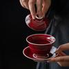 Lang Hong Rote Keramik Gaiwan für Tee Traditionelle Suppenschüssel Teegeschirr Set Chinesische Antike Teeschale Chawan Lily Deng's Geschäft Teetasse