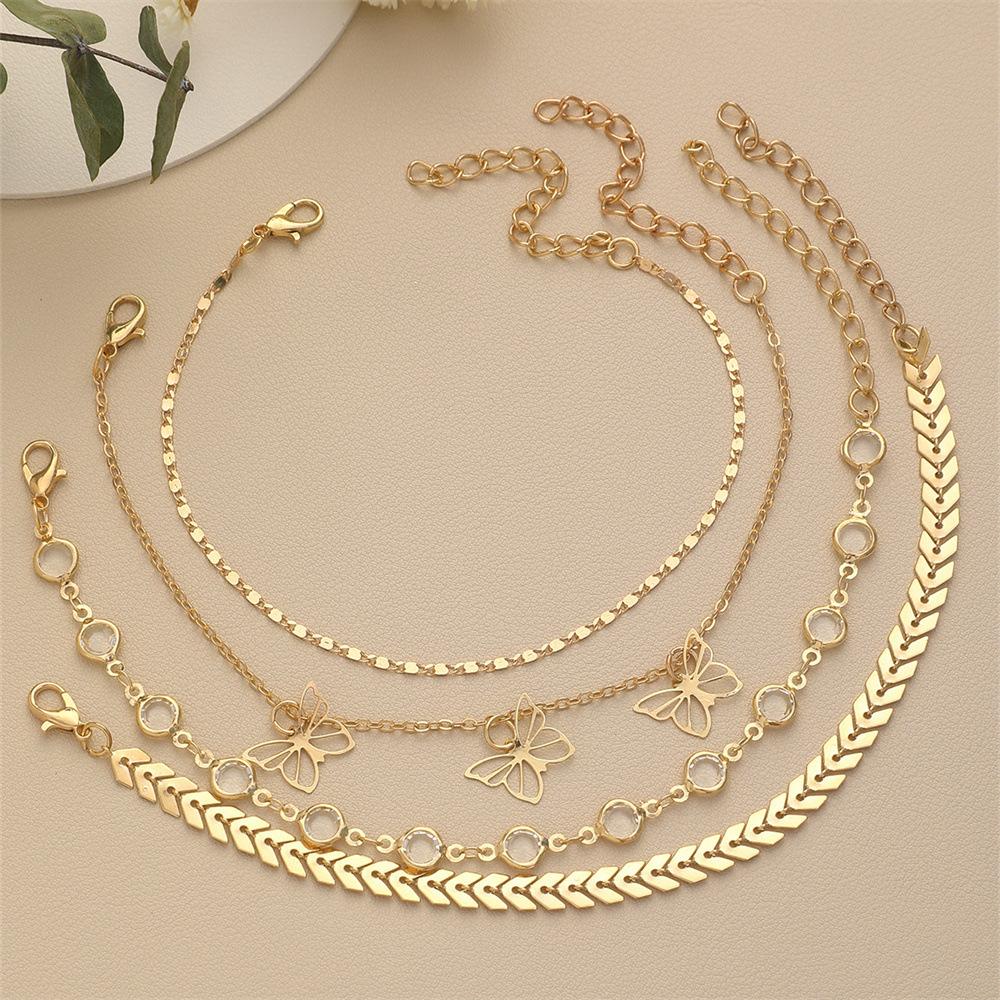Aircraft Chain Hollow Butterfly Anklet Women's Beach Wind Fashion Popular Diamond Four-piece Set