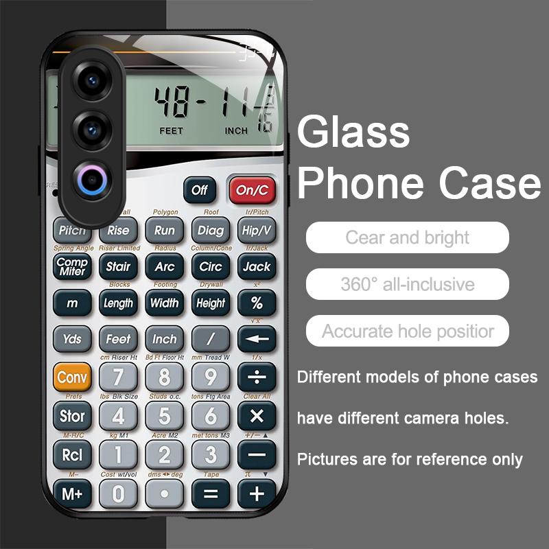 Funny Digital Calculator Pattern Tempered Glass Phone Case for OnePlus 13R 12 11 10 9 Nord CE4 3 2 Lite ACE2 ACE3 Pro Hard Cover