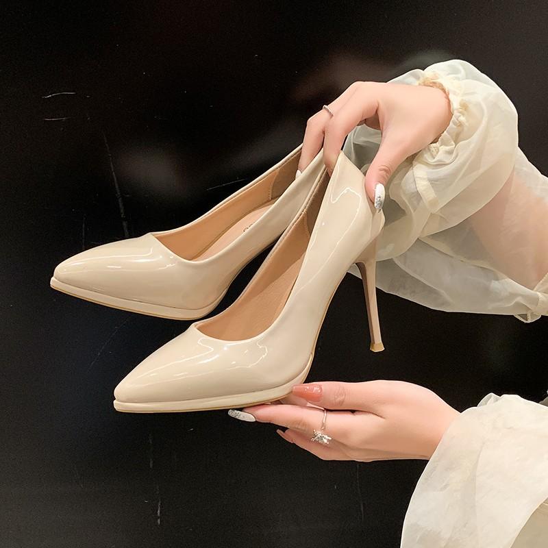 Fashion Stiletto Single Shoes Autumn New Pointed Toe Patent Leather Cover Foot Platform Non-Slip Wear-Resistant High Heels