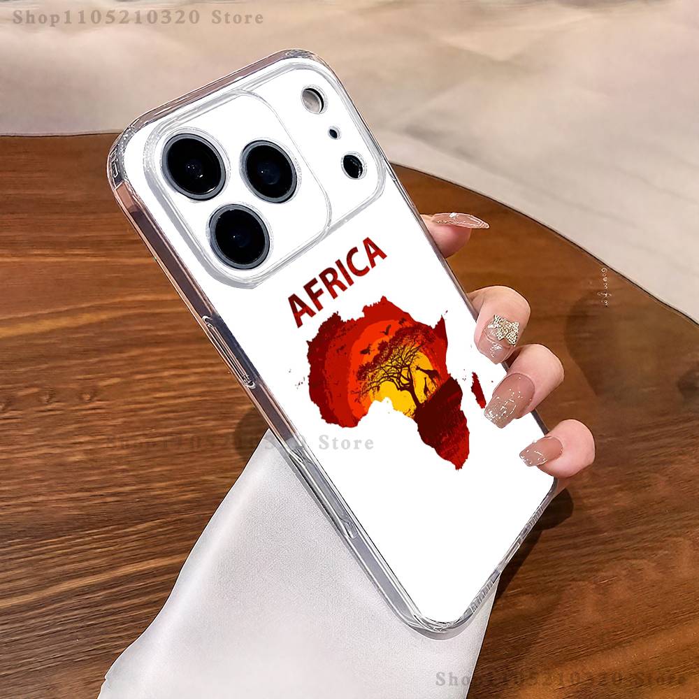 Africa Map Art Phone Case For iPhone 17,16,15,14,13,12,11 Pro,Max,Plus,X,XS,XR,SE4,E Mini Transparent Soft Cover