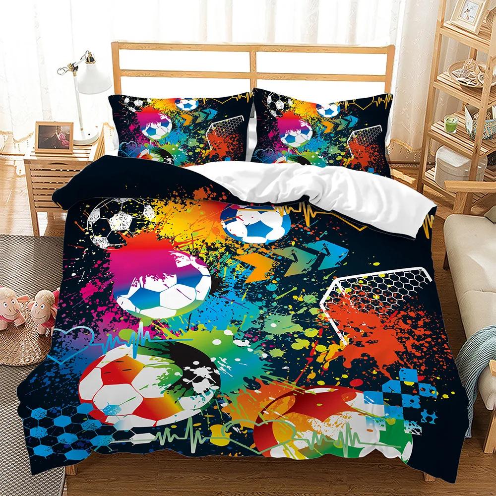 New 3D Soccer Bedding Set Popular Football Soft Microfiber Bed Linen With Pillowcase Queen King Single Size Duvet Cover Sets