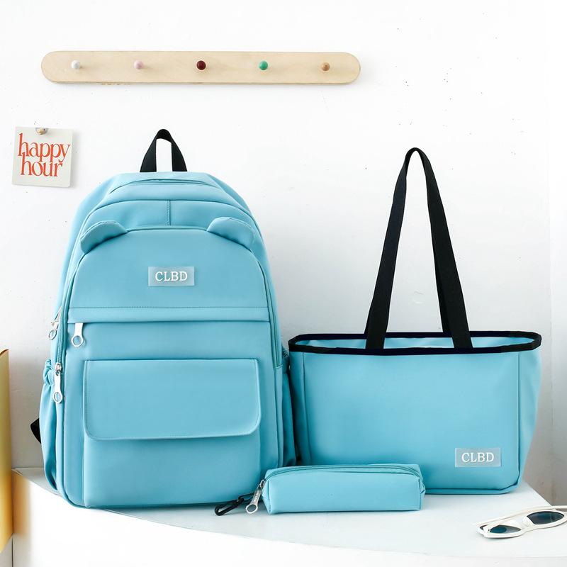 Three-Piece Backpack Set Solid Color Student Schoolbag Women Large Capacity Lightweight Computer Backpack