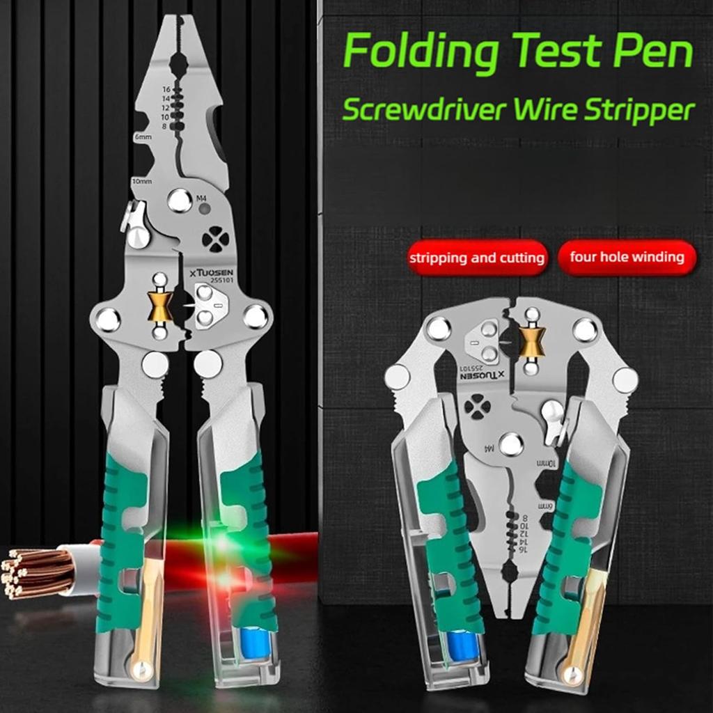 8-in-1 Electrical Pliers with Voltage Tester Multifunction Wire Stripper & Crimper Tool & Electricity Measurement, Ergonomic Grip