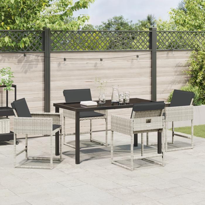 VidaXL Ensemble de salle à manger de jardin 5 pièces avec coussins en poly rattan gris clair 3380734