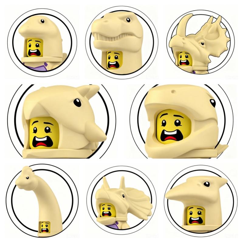 Dinosaur Jurassic Triceratops Brachiosaurus Figure Head Cover Helmet, Multi-color Options Building Blocks Toy