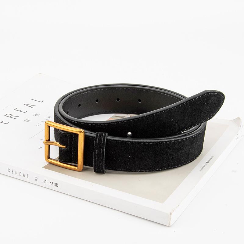 Korean Version Simple Frosted Cowhide Belt for Women High-end Retro Versatile Jeans Belt Square Buckle Suede Belt for Women