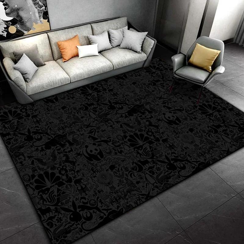 Black Cartoon Small Carpet Living Room Bedroom Sofa Door Mat Decorative Carpet Children's Game Anti-Slip Floor Game Mat Gift