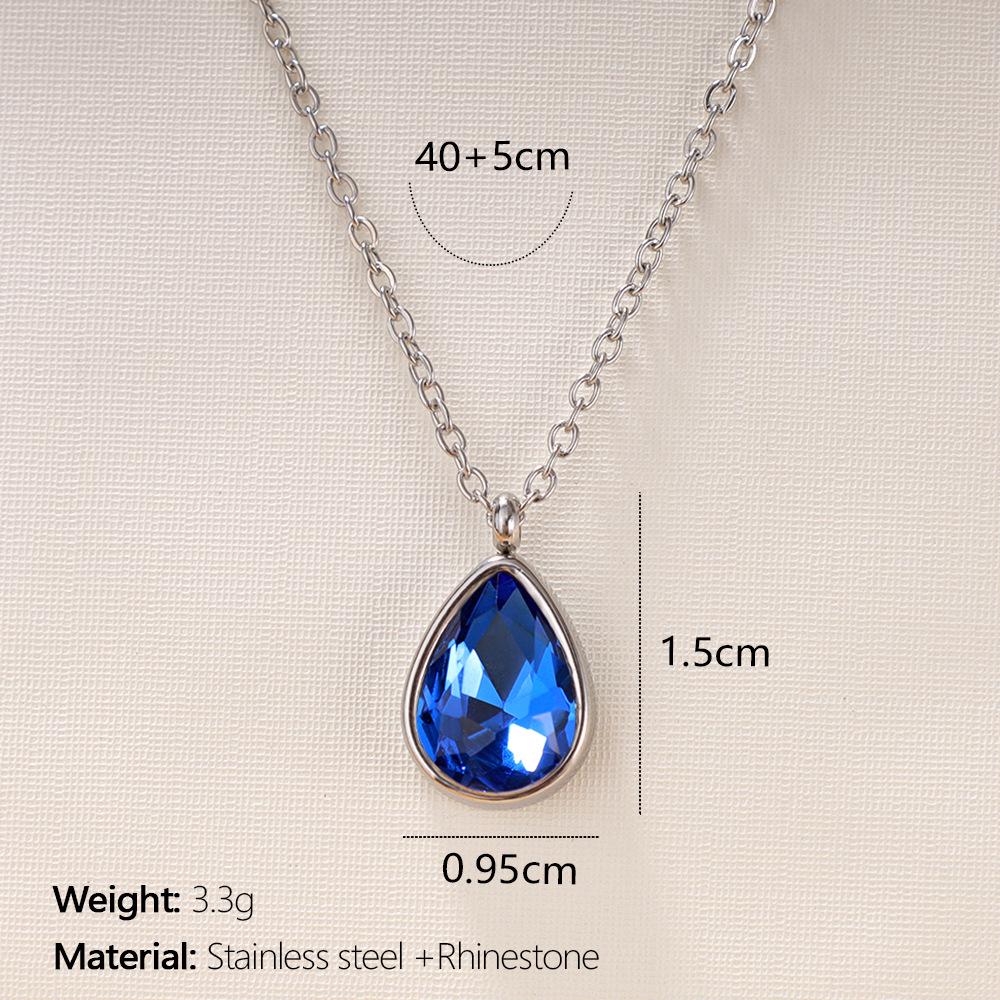 18K Gold Plated Stainless Steel Water Drop Diamond Pendant Necklace for Women - French Light Luxury Style