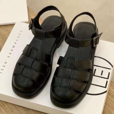 Women Sandals Retro Genuine Leather Luxury Roman Sandals Casual Buckle Strap Summer Shoes GLADIATOR Thick Heel Women Shoes
