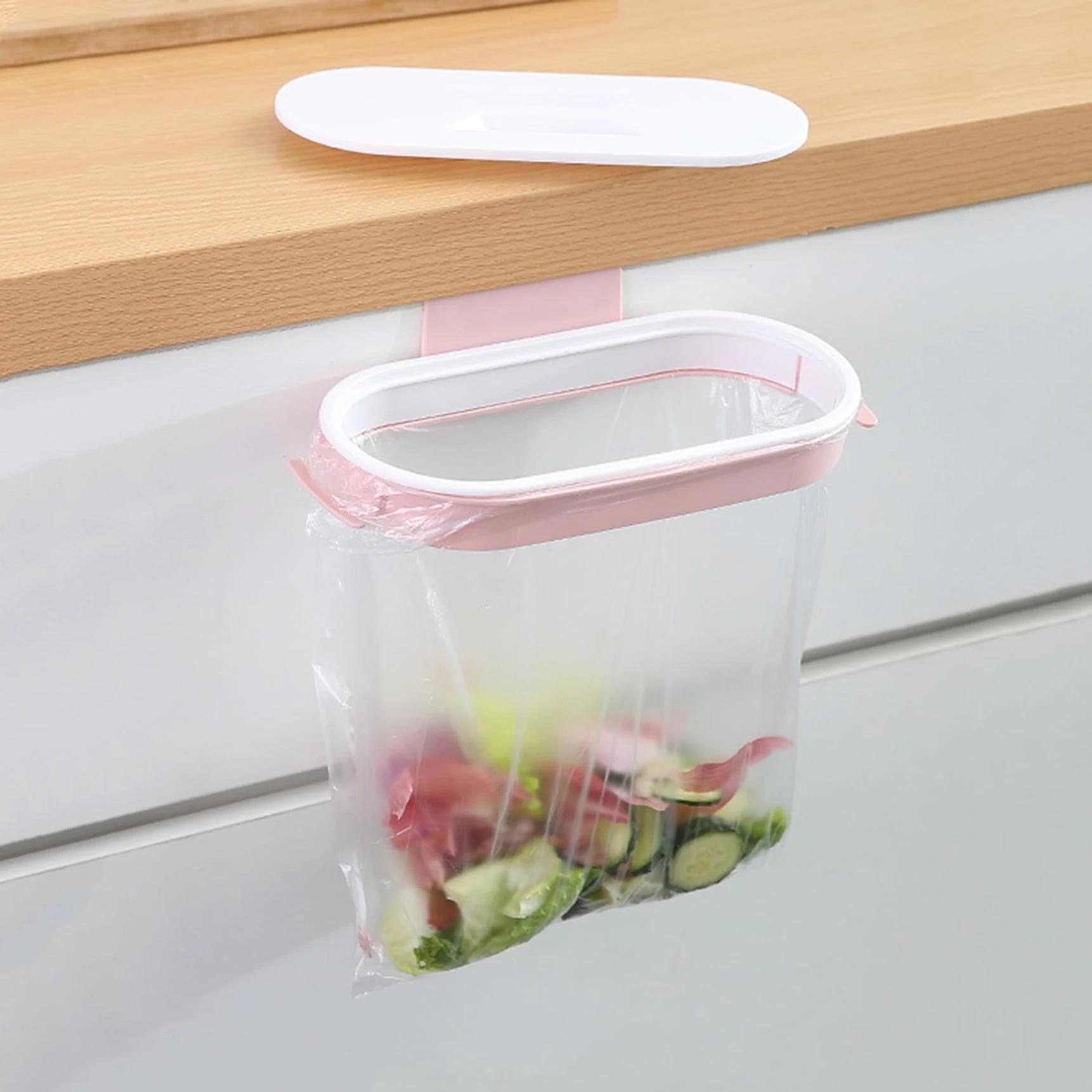 

1pc-Space saving kitchen trash bag holder - portable wall mounted trash bin with lid розовый
