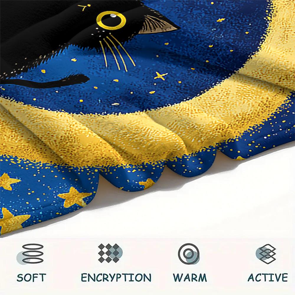 Black Cat Print Flannel Blanket, High Quality Comfortable for All Seasons, Home Decor, Warmth and Comfort, Perfect for Christmas Gifts