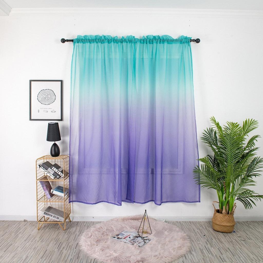 2pcs Gradient Color Sheer Voile Curtains For Bedroom Hotel Pastoral Rustic French Window Screen Drape Panel Tulle Curtains
