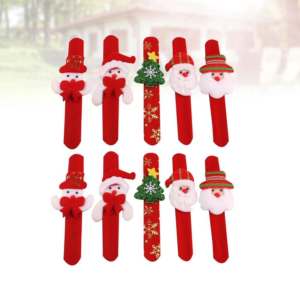 10pcs Kids Snap Bracelet Christmas Santa Snowman Elk Design Slap Wristband Party Favor Gift For Children Christmas Snap