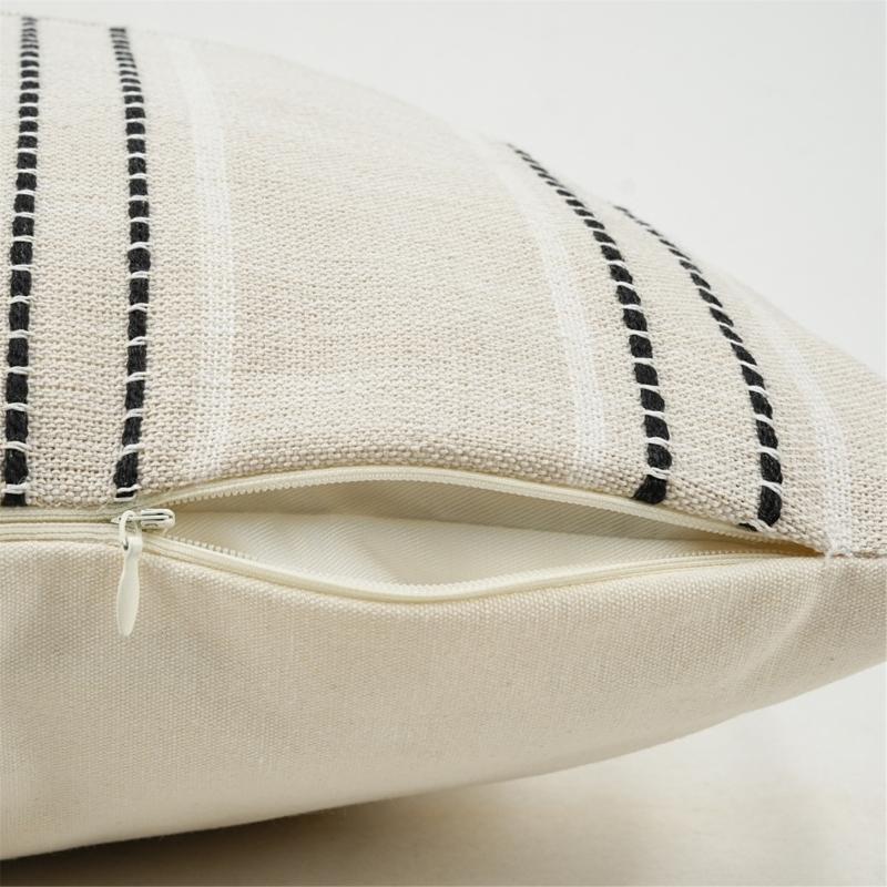 Pillow Case Polyester Cotton Beige with Color Stitching Perfectly for Sofa Bedroom Office Chair Decoration Pillowcase