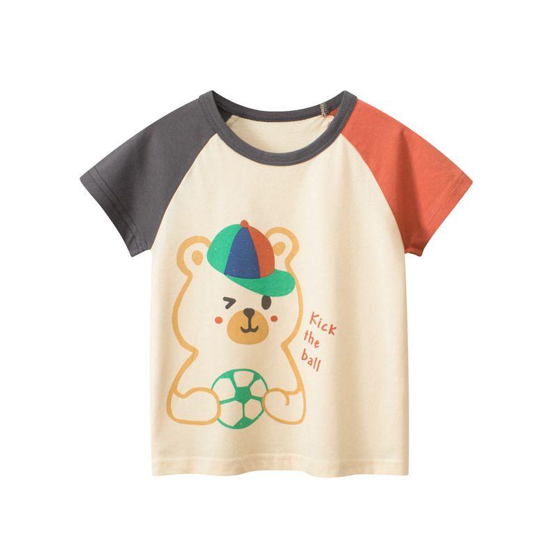27Kids Children s Clothing Summer Child Bear Short Sleeve T-shirt Boys Raglan Sleeve Tops Boys Pure Cotton Clothes 9673m Apricots 140
