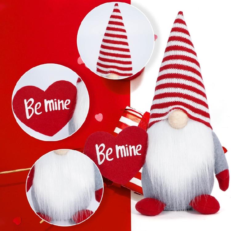 Sweet Love Heart Gnomes Elf Plush Dolls with Striped Hat Stuffed Dwarf Figurine Ornament for Couples Valentines Gift