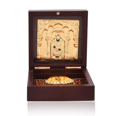 Tirupati Balaji Charan Paduka Set l Tirupati Balaji Mini Vergoldeter Rahmen l 3 Zoll x 3 Zoll l Acrylbox zum Verschenken