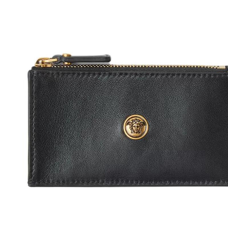 Versace Emblem Metal Medusa Logo Calfskin And Sheepskin Card Holder Women Accessories Black 1024191-1A17449-1B55J