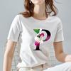 O Neck White Top Women 2022 Summer Casual T Shirt Basic Flower Color Letter Name Pattern Print Short Sleeve Tops Ladies Clothes