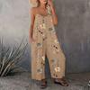 Summer Women Jumpsuit Adjustable Spaghetti Strap Backless Sleeveless Wide Leg Loose Floral Print Deep Crotch Side Pockets Pleated Vacation