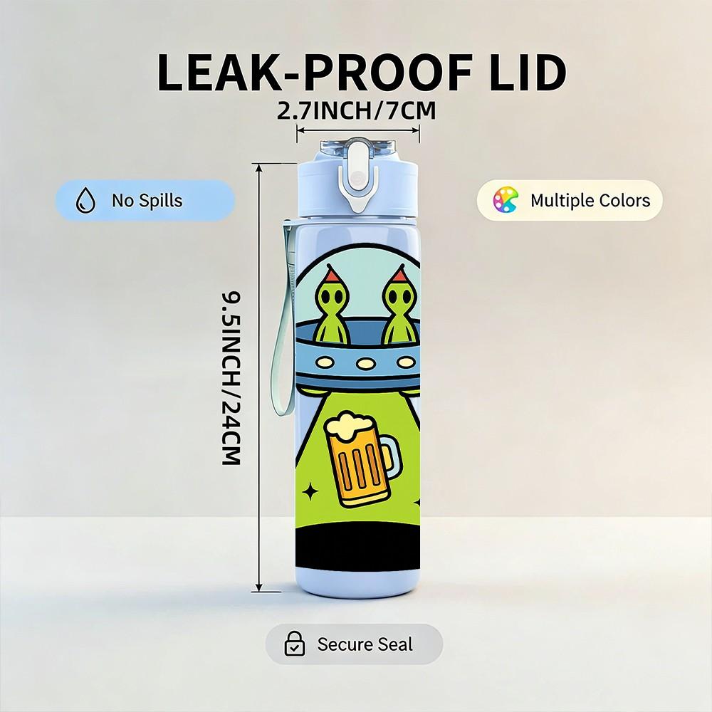 1PC UFO Alien Beer Cartoon Pattern 750ml Color Plastic Sports Water Bottle Leakproof Flip Straw Lid Suitable for Sports Office Home Use