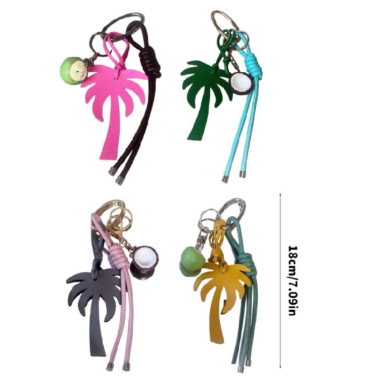 Colorful Coconut Tree Keyring Travel Accessory Alloy And Leather Rope Keychain With Summer Island Accent