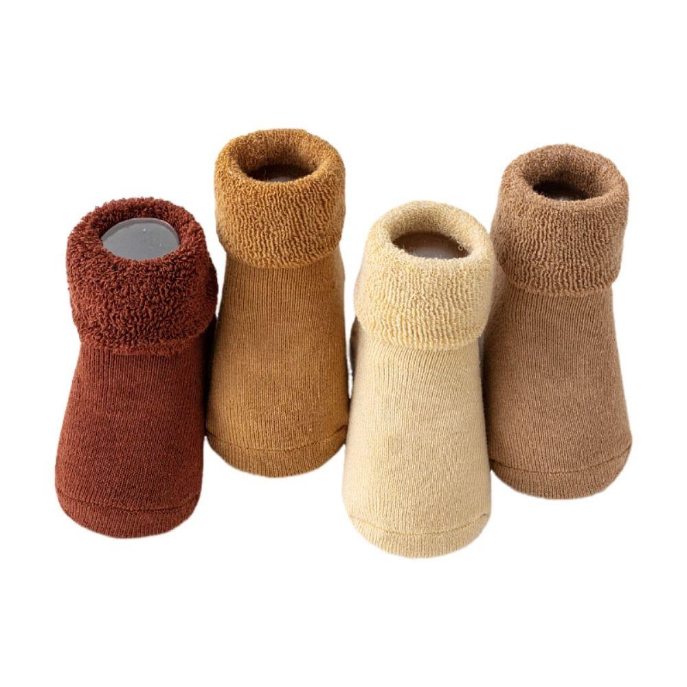 4Pairs Solid Color Thicken Baby Socks Anti-slip Home Sleep Socks  Autumn&Winter