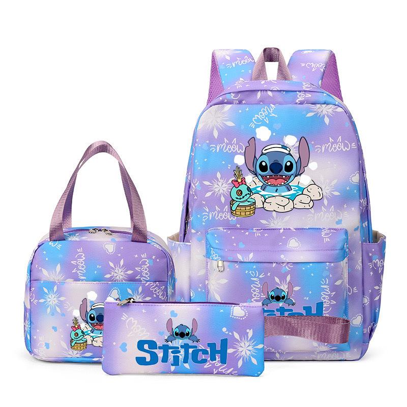 Stitch Three Piece Backpack for Male and Female Students, Campus Cartoon Printed Backpack, Outdoor Travel Large Capacity Bag