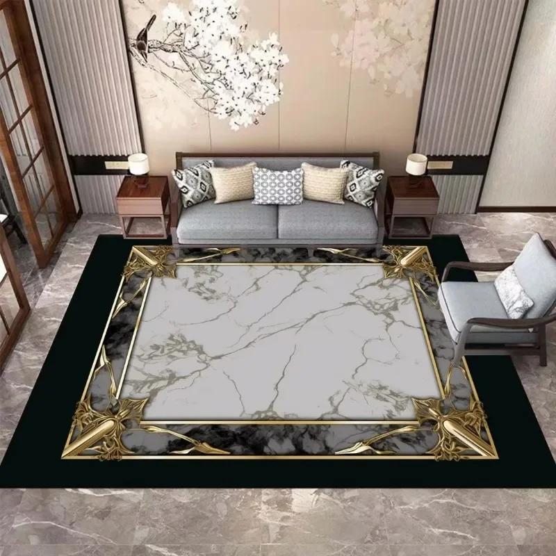 Nordic Luxury Black Gold Carpet Living Room Decor Non-slip Large Rug Bedroom Area Decoration Home Coffee Tables Floor Foot Mat