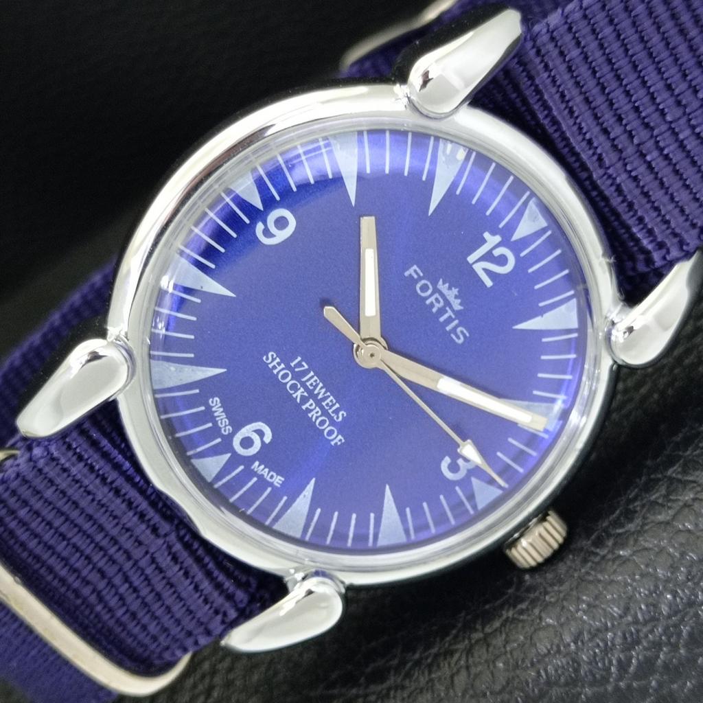 HAND-WINDING VINTAGE SWISS MENS REFURBISHED BLUE COLOR DIAL WATCH a700816-5 R205a-a700816