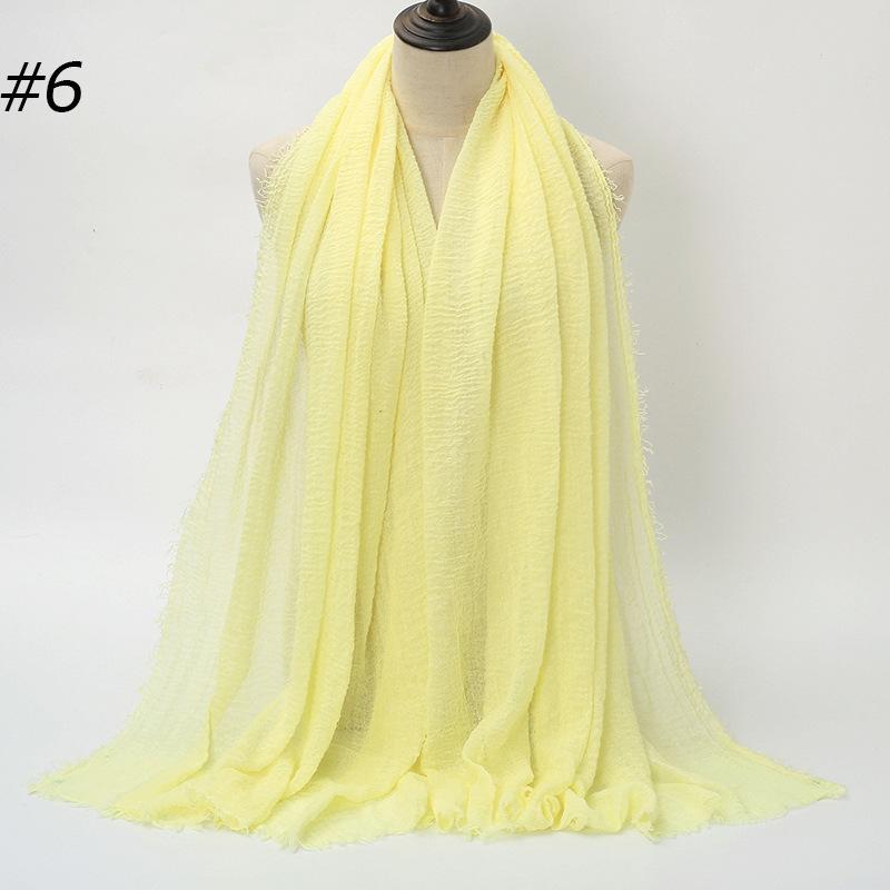 New Pleated Monochrome Cotton Solid Color Scarf, Naturally Pleated Human Cotton Hair Beard Edge Large Size Women's Headscarf B