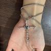 Y2K Gothic Style Black Beaded Cross Necklace & Cool Girl Sweatshirt Accessory