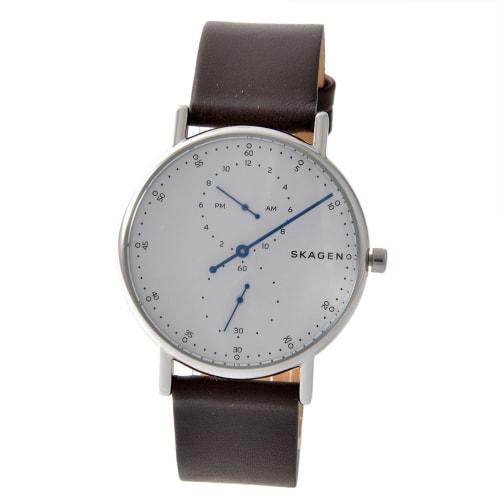 

SKAGEN Signatur Signature Watch with Brown Leather Band, White/Blue, Analog, for Men and Women, SKW6391