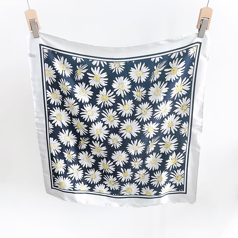 Korean Version Design Small Daisy Small Square Scarf Women's Silk Scarf Summer Thin Versatile Decorative Neck Small Scarf Headband