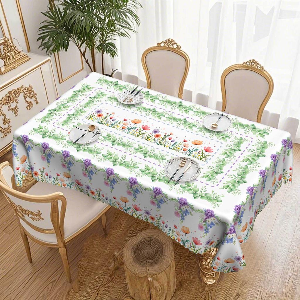 Pastoral Flower And Bird Tablecloth, Round Table Cloth, Dining Room Decorative Cloth, Green Leaf Flower Pattern, Round Table Cloth.