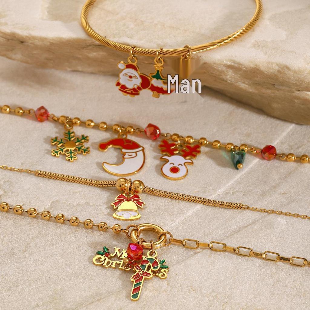 Jieding Stainless Steel Christmas & New Year Bracelet: High-End European & American Party Bangle
