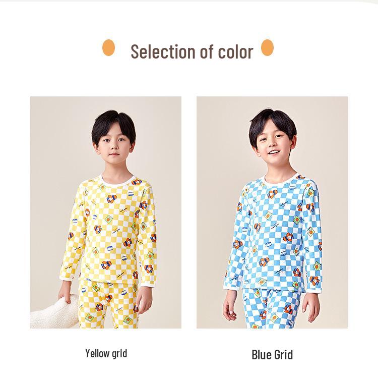 Children's Combed Cotton Antibacterial Pajama Set - Long Sleeve Top & Pants for Fall/Winter