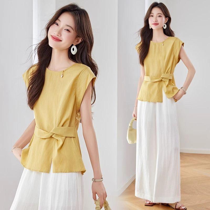 Chic Women's Summer 2026 Linen Suit: Versatile Top & Wide-Leg Pants Set