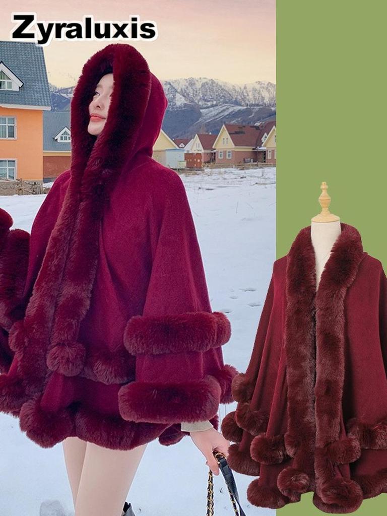 Women's Oversized Wool Shawl Wrap with Sleeves Ethnic Capelet with Kimono Cardigan