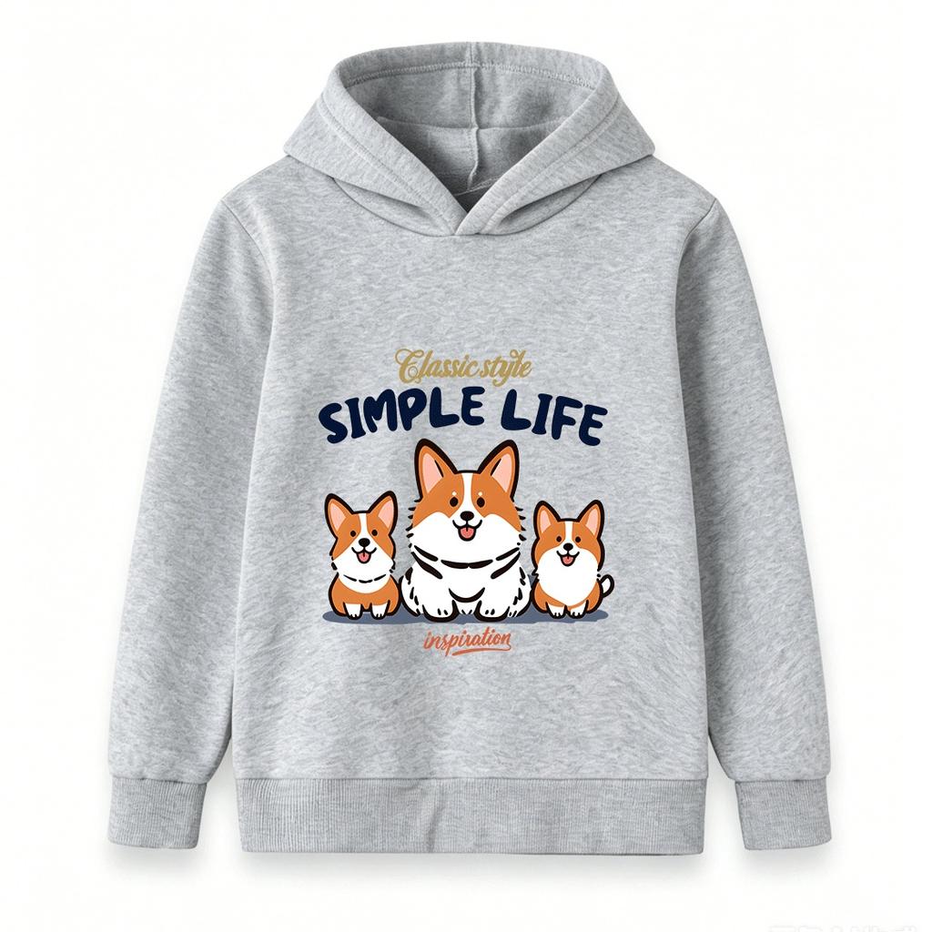 Kids Boys Girls 100% Cotton Crew Neck Short Sleeve T-Shirt, Cute Three Smiling Corgi Dogs Simple Life Print Casual Breathable Tee for Daily Summer Wea