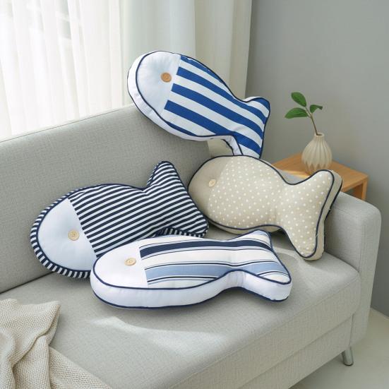 Nautical Fish Canvas Pillow Striped Fish Shape Throw Pillow Stuffed Plushie Hugging Back Cushion Sofa Bedroom Living Room Decoration