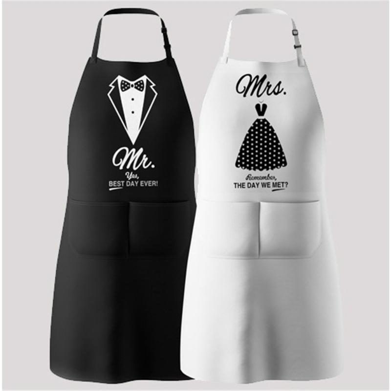 Couples Apron Set Lovely Pattern Adjustable Ties Resistant Kitchen Wear Wedding Anniversary Gift Set Apron with Gloves